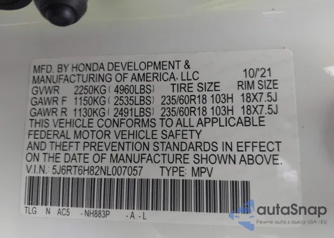 2022 Honda Cr-V Hybrid Ex-L z USA, uszkodzony, nr VIN 5J6RT6H82NL007057